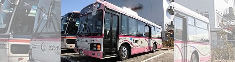 ピンク色路線バス